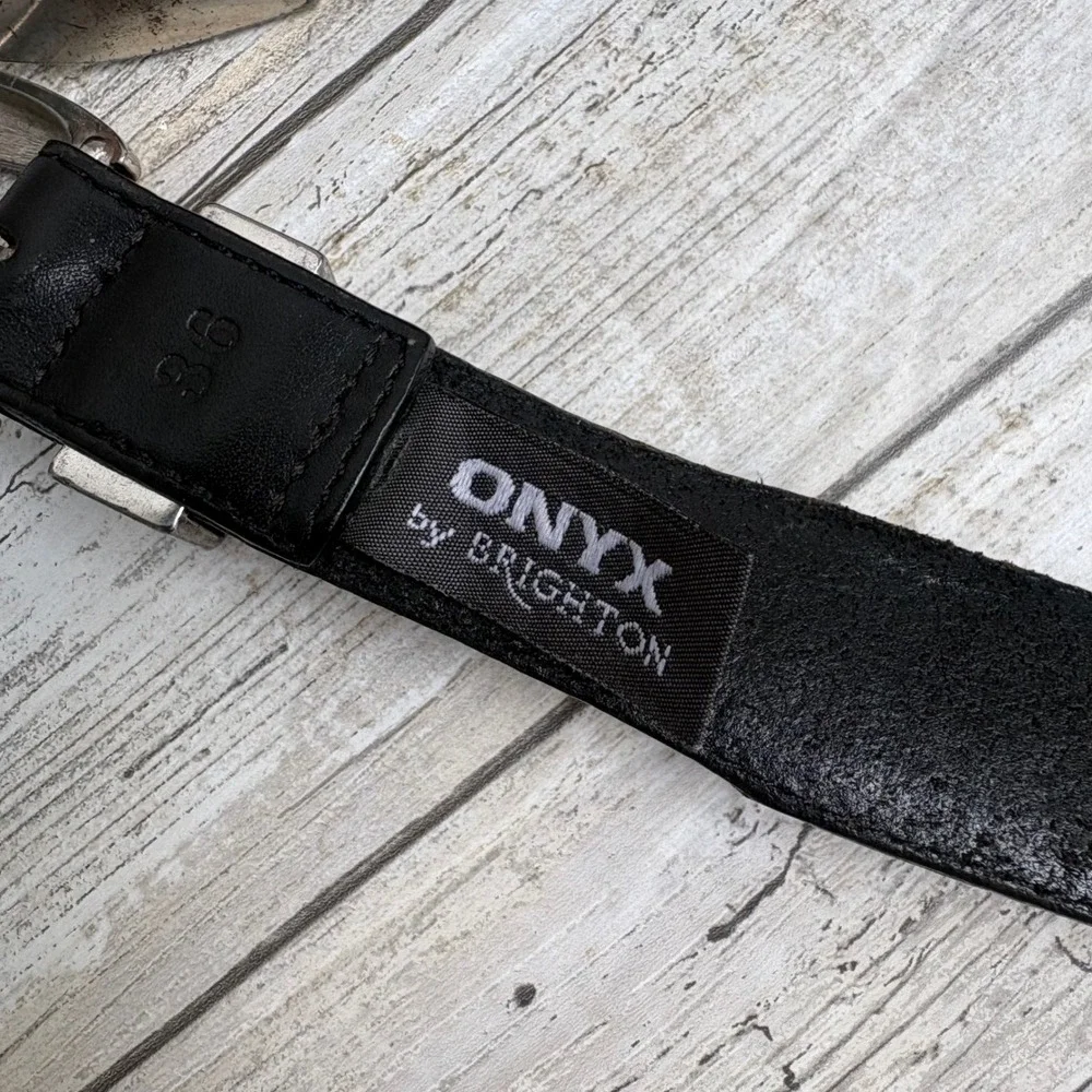 Onyx by Brighton Belt 36 Black VTG 1998 Western Golf Leather Concho Braided